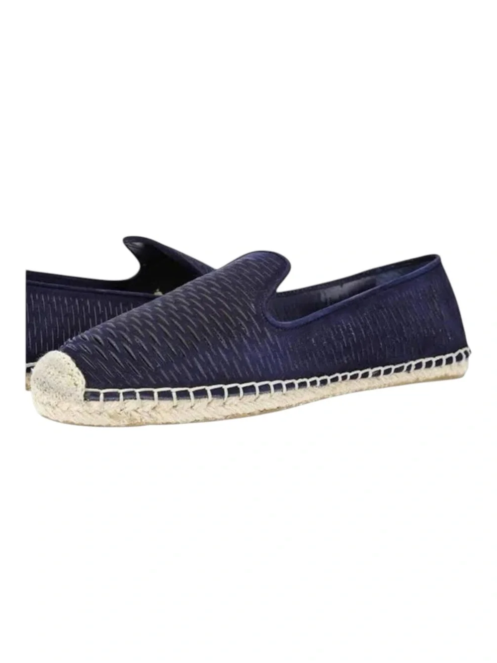 Vince Camuto ⌘ Disti Perforated Leather Flat Jute Trim Espadrilles ⌘ Navy 36 6M